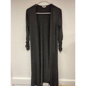 See You Monday Duster Cardigan‎ Ruched Sleeve Lightweight Gray Size M